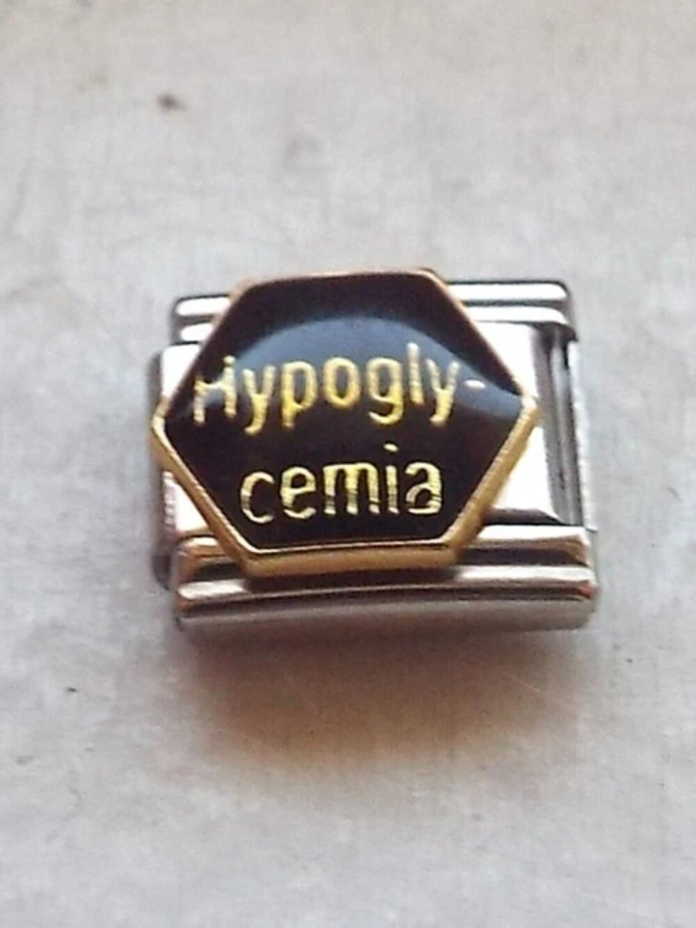 Hypoglycemia on black enamel 9mm stainless steel Italian charm bracelet link new